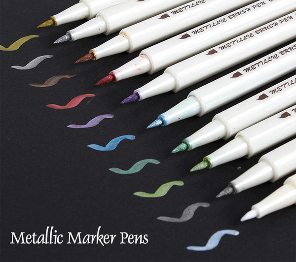 New Fashion 10 Colors Lot Metallic Marker Pen DIY Scrapbook Crafts Soft Brush Pen Art Marker Pen For Stationery School Supplies