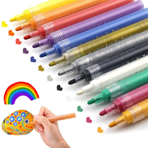 Acrylic Paint Pens for Rocks Painting, Ceramic DIY Craft Making Supplies. Water-Based Acrylic Paint Marker Pens Permanent. 12 Colors/Set