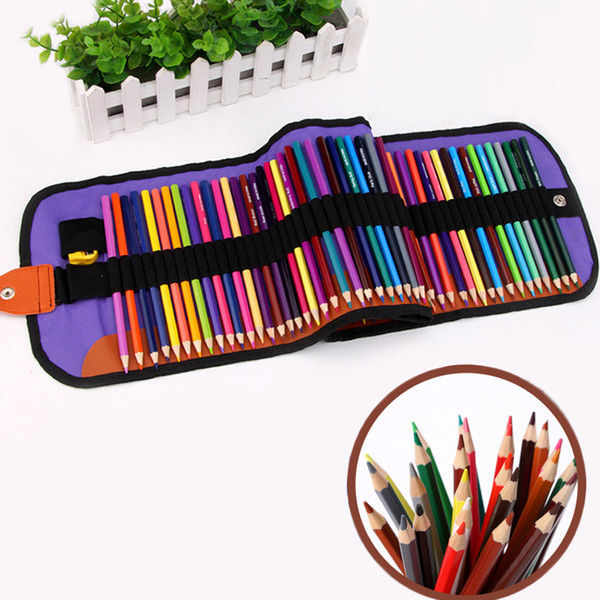 Wholesale 72 Pcs/Set School Pencil With Folding Black Pen Bags Students Mix Colors Pencil With Pouch Drawing Art Pencil DH1198 T03