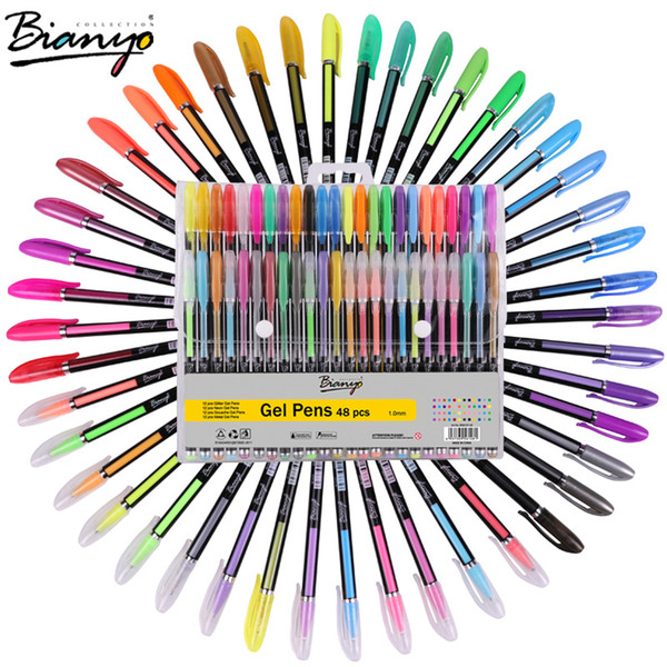 Bianyo 48Pcs Gel Pen Set Refills Metallic Pastel Neon Glitter Sketch Drawing Color Pen School Stationery Marker For Kids Gifts