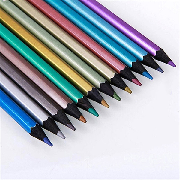 Metallic Non-toxic Drawing Pencils Drawing Sketching Finest Wax Color Crayon 12 Colors Drawing Pastel Wholesale P15