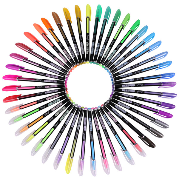 48Pcs Gel Pen Set Refills Metallic Pastel Neon Glitter Sketch Drawing Color Pen School Stationery Marker For Kids Gifts