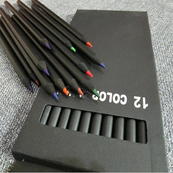 12 colors Black wood colored pencils Wooden color lead pens kids sketch color pencil children drawing tool baby birthday gift