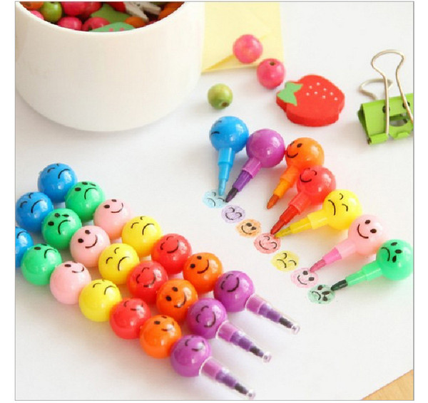 Wholesale Free shipping Stationery Colorful Watercolor Brush Smiley Cartoon Smile Pens Pencil Marker Children Gourd Toys Gifts 7 Colors Pen