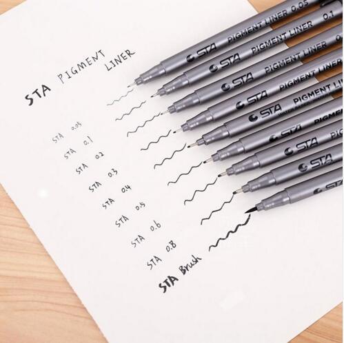 MEEDEN 9 Pcs Pigment Liner Fine Line Markers Pen Set for Artist Drawing Student Supplies, Black