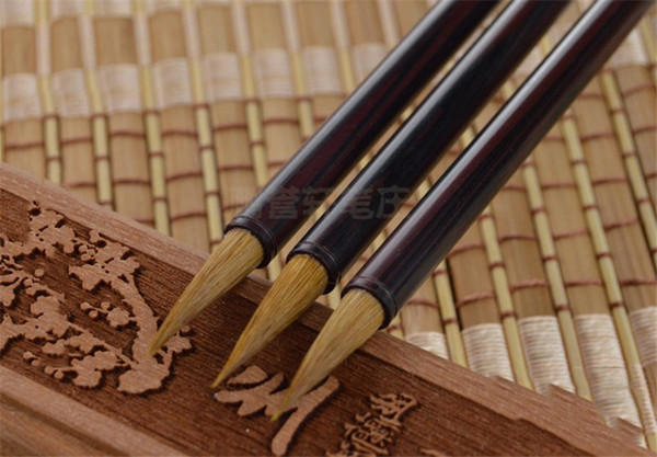 1piece Small Regular Ebony Wooden Handle Woolen & Weasel Hair Chinese Writing Brush and Calligraphy for Art Supplies