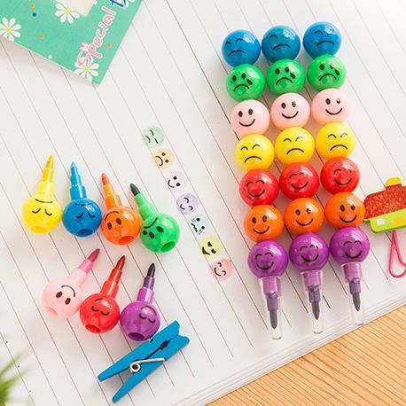 Hot Sale Lovely Creative Cartoon Painting Pens Funny Face Coated Haws Shape 7 Colors Crayon Graffiti Pen Color Pen Wholesale Free Shipping