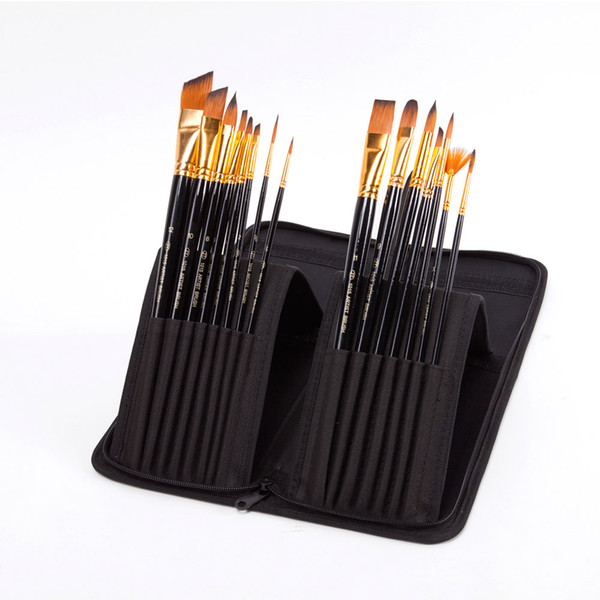 Wholesale-Black 15pcs/set Different Shape Nylon Hair Paint Brush Set Wooden Handle Gouache Watercolor Oil Painting Acrylics Art Supplies