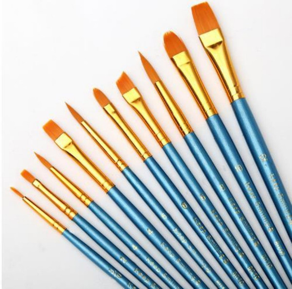 10Pcs/Set Watercolor Gouache Paint Brushes Different Shape Round Pointed Tip Nylon Hair Painting Brush Set Art Supplies