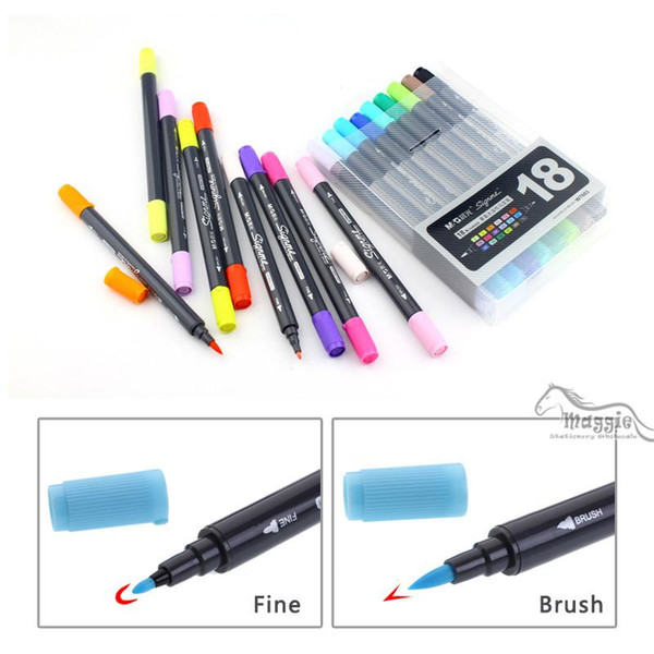 Art and Graphic Drawing Manga Water Based Ink Twin Tip Brushand Fine Tip Sketch Marker Pen 12 18 24 Colors /SET Brush Pen