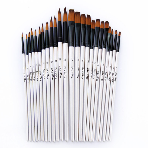 12/24Pcs Nylon Hair Wooden Handle Watercolor Paint Brush Pen Set for Learning Oil Acrylic Painting Art Paint Brushes Supplies