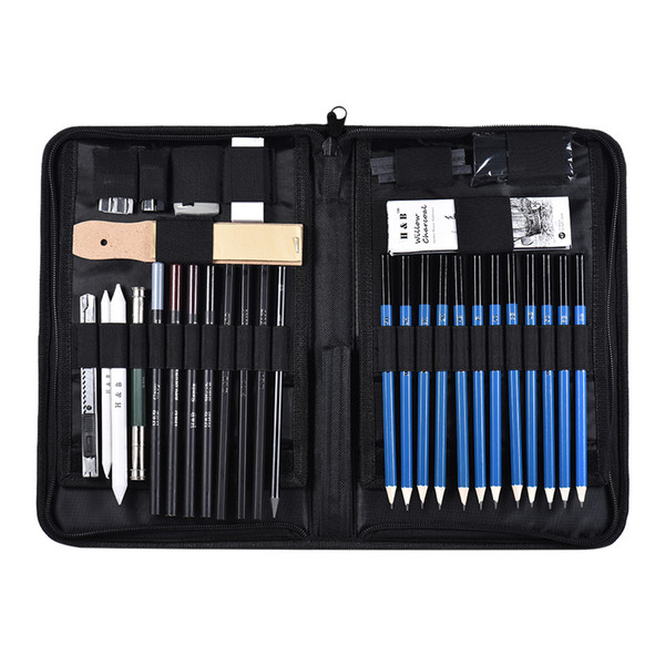 40pcs/ Set Professional Sketching Drawing Pencils Kit Including Sketch Graphite Charcoal Pencils Willow Sticks Erasers Sharpener