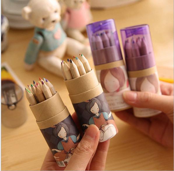 Wholesale best selling free shipping 120PCS/lotOriginal woodLovely plank tonic girl 12 color lead students painting 019