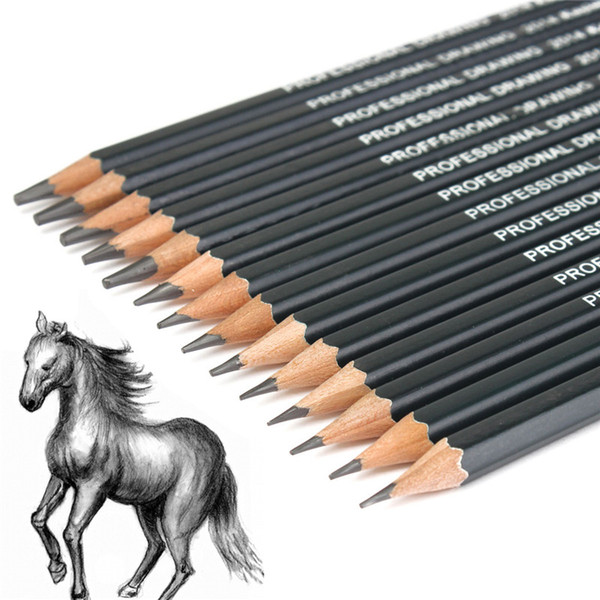 Wholesale-14pcs Sketch and Drawing Pencil Set 12B 10B 8B 7B 6B 5B 4B 3B 2B 1B HB 2H 4H 6H New Arrival