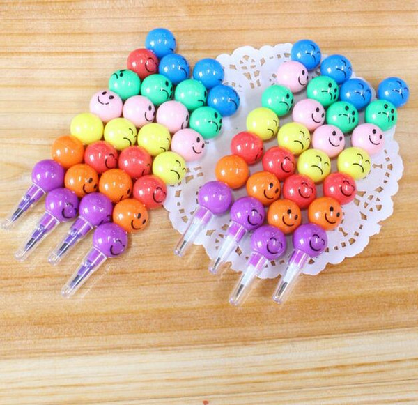 Free Ship 50pcs 7 Colors New Cute Colorful School Student Crayon Pencil Face Expression crayon pen Tomatoes on a Stick Crayon Christmas Gift