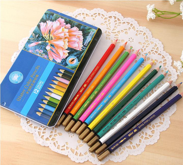 Water color pencils Color pencil 12 colors Gift Tin Box Secret Garden Pen Adults Kids Drawing pencil High-quality Free DHL SN1192