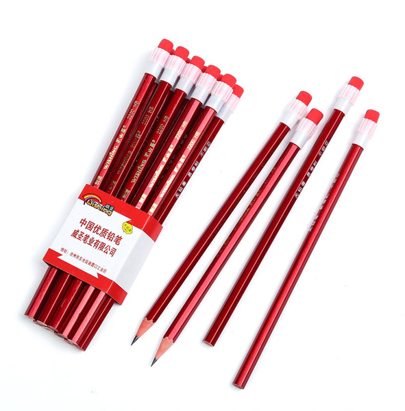 Student Stationery Big Red with eraser head Wood HB pencil Lead free pencil Children's gift