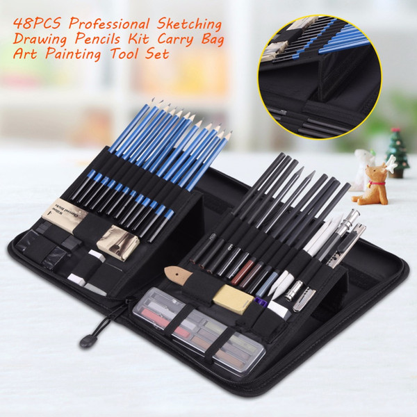 Professional Sketching Drawing Pencils Kit Carry Bag Art Painting Tool Set Student Wood Standard Pencils 48PCS/Lots