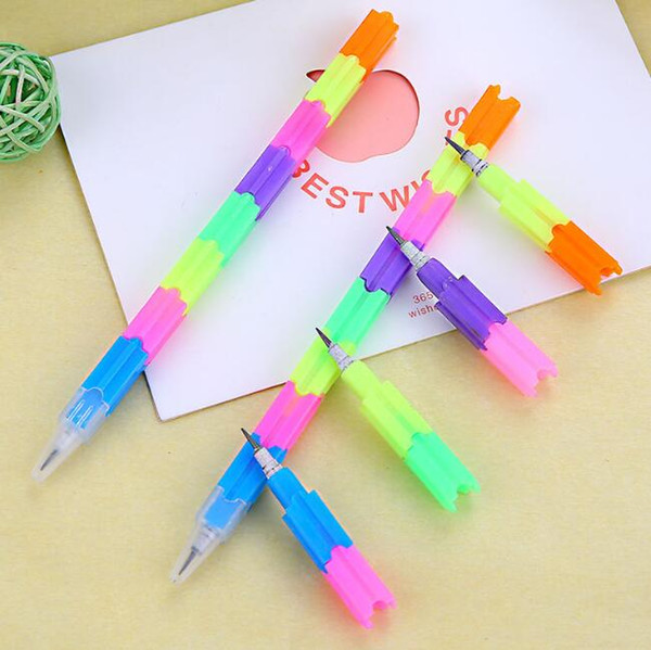 cute rainbow pencils creative DIY building blocks rainbow standard pencils school office stationery healthy plastic HB pencil