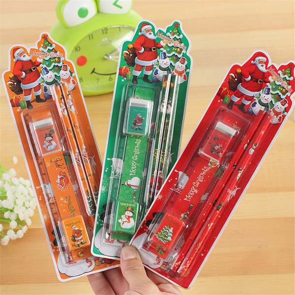 Novelty Korean Merry Christmas Stationery Set 5 in 1 Pencils Ruler Eraser Pencil Sharpener Santa Claus Gifts Kids Student Supply