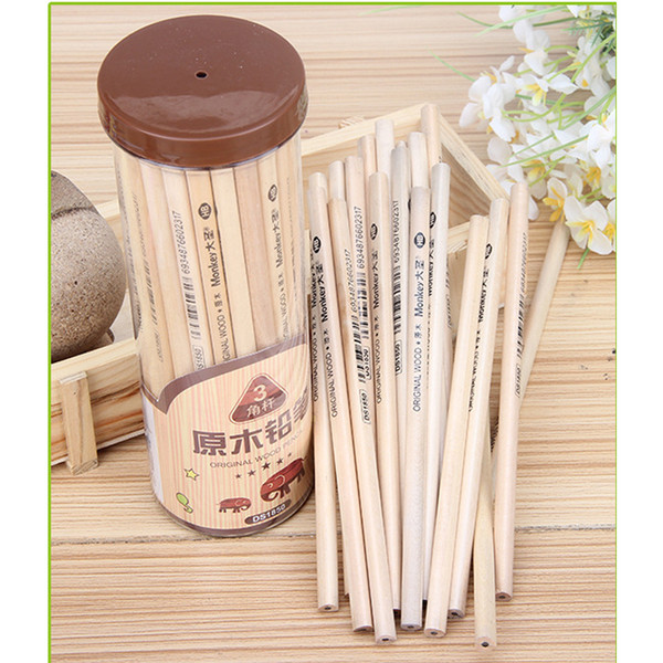 50Pcs/Lot Original Wood HB Pencils, Wood-Cased Sketching Triangular Pencil without Eraser, Standard Pencil for Office School