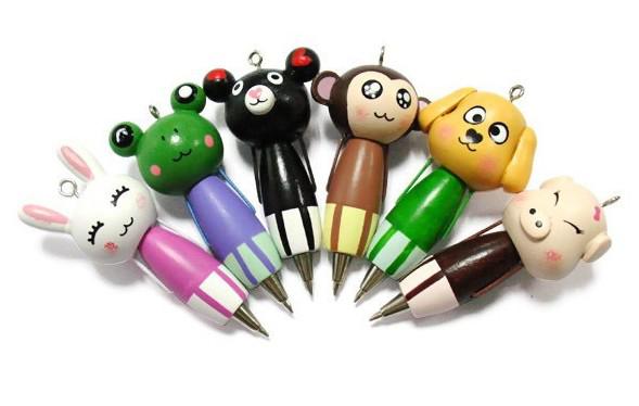 400pcs Lot New Stationery, High Quality Wood Animal Rollerball Pens, Phone Chain Pencil Children's Toys, Cute Handbag Charms, Free Shipping