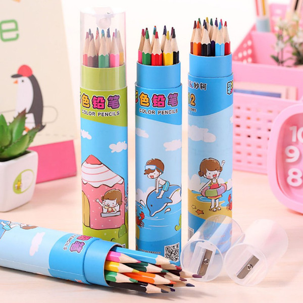 12Pcs Colorful Pencils Packed In Cute Cartoon Pencils Case Art Color Drawing Pencil School Supplies stationery Gift for Kid Girl