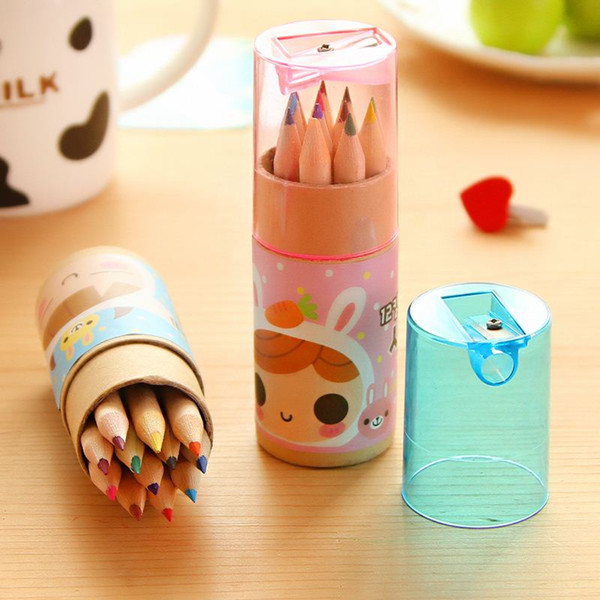 cute 12 colors drawing pencil with sharpener for baby / cute girl style office school pencil for students 24pcs/lot ARC747