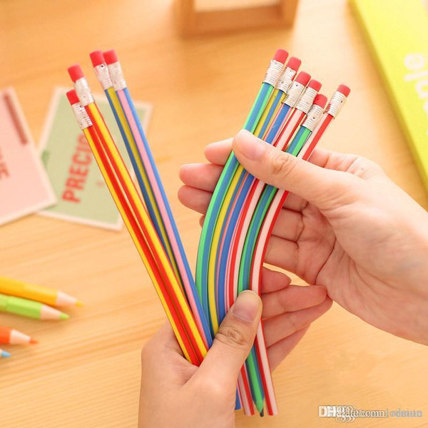 Wholesale-5pcs Stationery Colorful Magic Bendy Flexible Soft Pencil with Eraser Student School Office Use