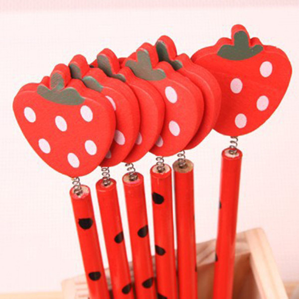 21cm Korea Wooden Pencil 3D Cartoon Strawberry Novelty Office School Pencil Kids Student Pencil Gift Christmas Gift