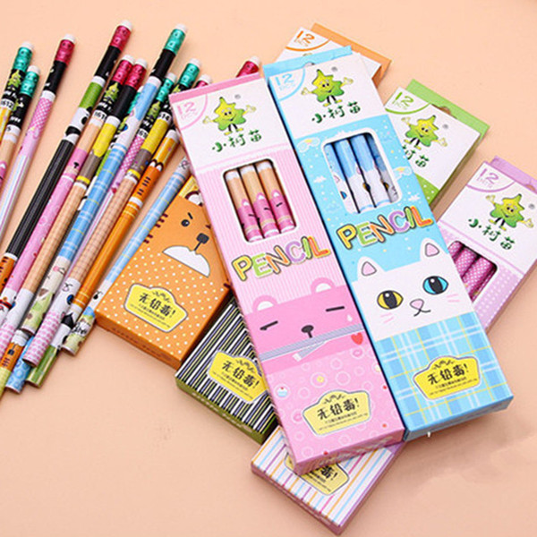 Wholesale- hb pencil material escolar 12 pcs/lot infantil lapis de escrever de escola school supplies kawaii potloden cute matite animals