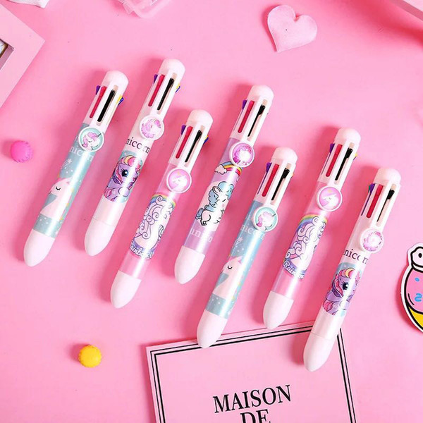 New Unicorn Ballpoint Pen Kawaii 8 Colors In 1 Pen Cartoon Roller Ball Pens For School Supplies Stationery Writing Girls Gift