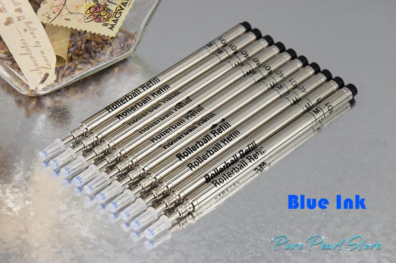 Wholesale-10 Pieces MB High Quality Metal Thread Roller Ball Pen Refills Hot Sale Blue Ink