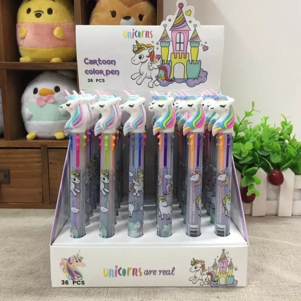 36pcs/1lot Kawaii Ballpen 6 color Cartoon Unicorn Flamingo Ballpoint Pens Pen School Stationery Writing Supplies Office Supplies