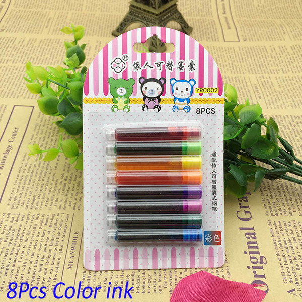 8Pcs Disposable Color Black Blue Fountain Pen Ink Cartridge Refills Universal design Length Fountain pen Accessories