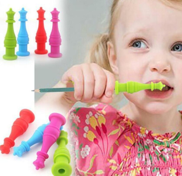 Chewable Pencil Toppers Silicone Chewable Chewy Teethers student Kids Chewing pen Topper infant Soother Teether Toy KKA6671