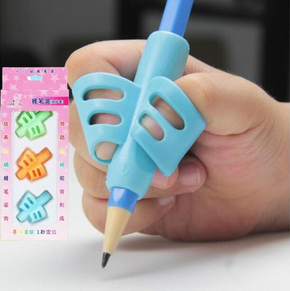 2019 NEW 3PSC/box Pen Grips Two-finger silicone Three-color mixing Student stationery writing posture corrector Pencil cover love writing