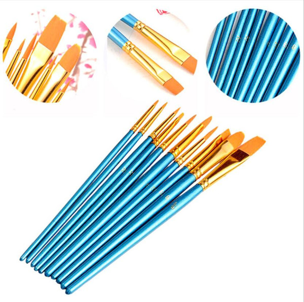 Art Supplies 10 Sticks Blue Rod Nylon Hair Multi-function Hook Line Gouache Watercolor Oil Brush Set