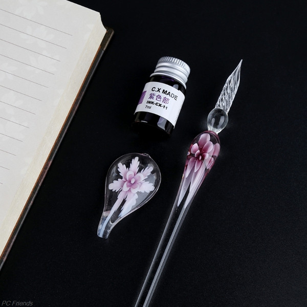 Vintage Handmade Art Elegant Crystal Floral Glass Dip Pen Sign Ink Pens Gift NEW Drop Ship