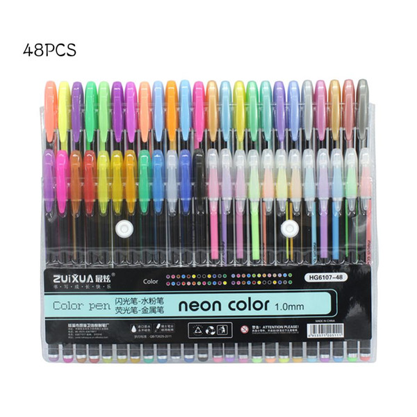 24/36/48 Colors 1.0mm Gel Pens Set Pastel Neon Glitter Drawing Color Pen 2018 Markers School Stationery