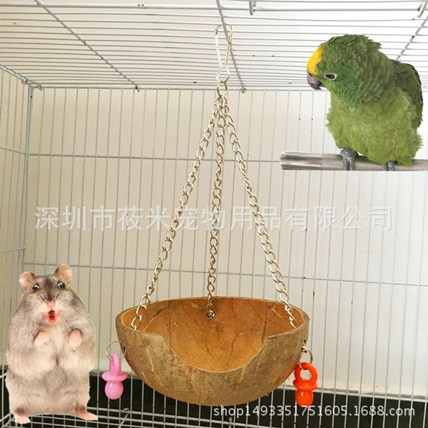 Coconut Husk Pets Swing Guinea Pig Totoro Parrot Coconut Shell Hammock Swing Honey Bag Squirrel Toys Springboard Cradle