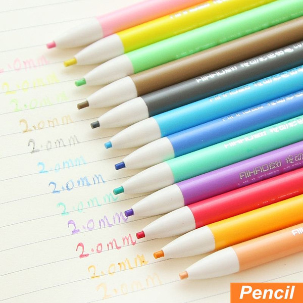 12 pcs/Lot Knock type color pencils for drawing kids Mechanical pencil Cute stationary Office school supplies lapis de cor 6563