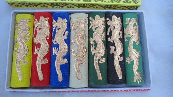 Wholesale Cheap Asia old 7 colours Carved dragon chinese solid calligraphy Painting ink stick