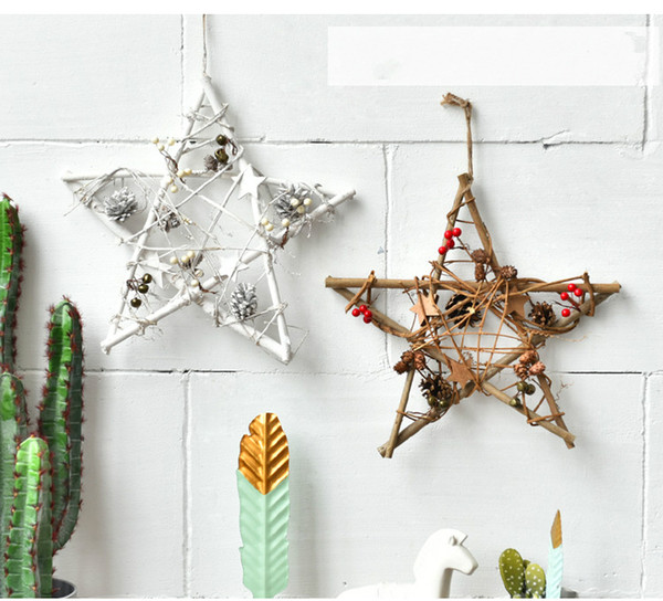 White/coffee Creative natural resin pentagram Christmas wall hangings Wooden Handmade five-pointed star decoration Gift 46x37.5cm