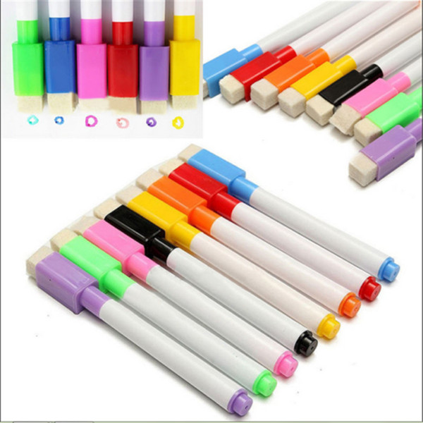 Free Shipping Colorful Magnet Pens Magnetic Dry Wipe White Board Markers Built In Eraser Office School Supplies