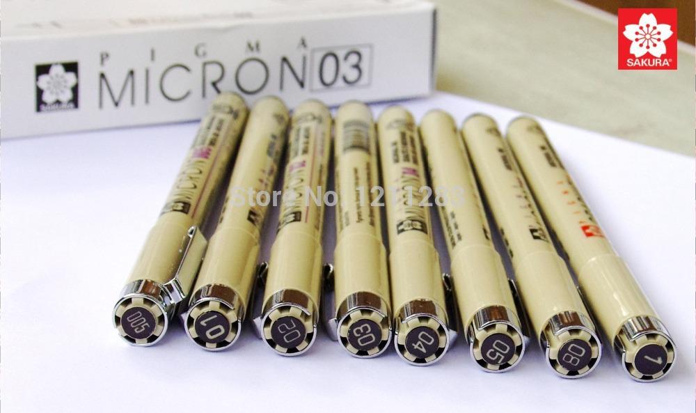 Wholesale-Lot 8 SAKURA Pigma Micron line Pen Micro Pigment Ink 005 01 02 03 04 05 06 08 1 Black for Drawing Sketch