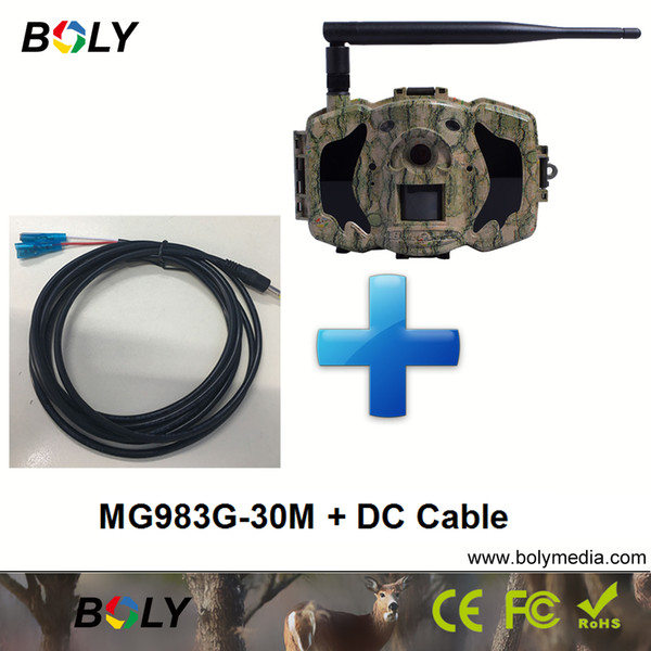 MG983G with dc cables 30MP wireless cameras GPRS MMS cellular 3G hunting cameras invisible IR and 100 ft. black IR game