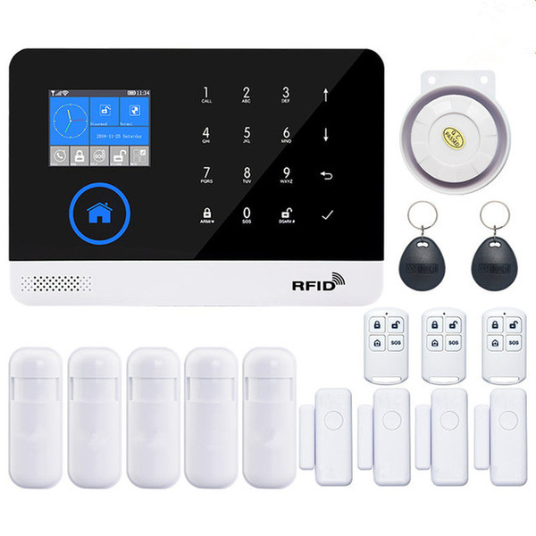 wireless wifi gsm alarm system TFT display door sensor home security alarm systems Wired Siren Kit SIM SMS Alarm