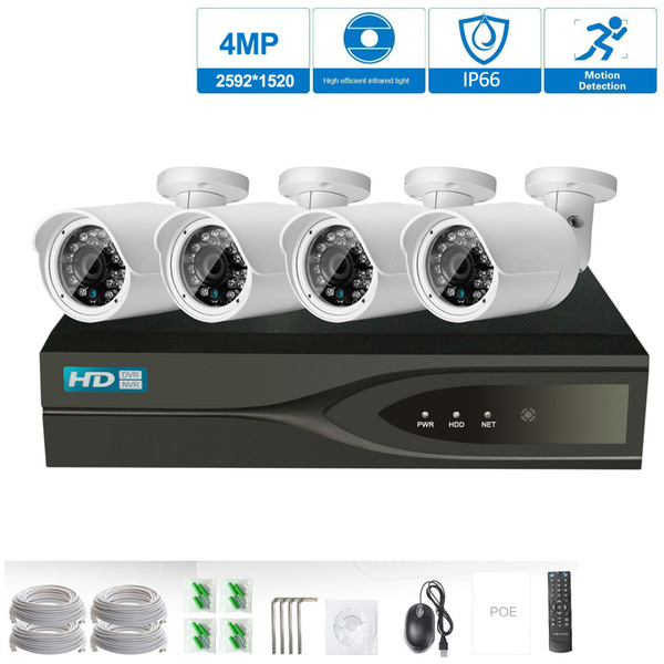 H.265 4CH 48V POE NVR Kit CCTV System 4.0MP IP Camera P2P IR IP66 Outdoor Weatherproof Video Security Surveillance System