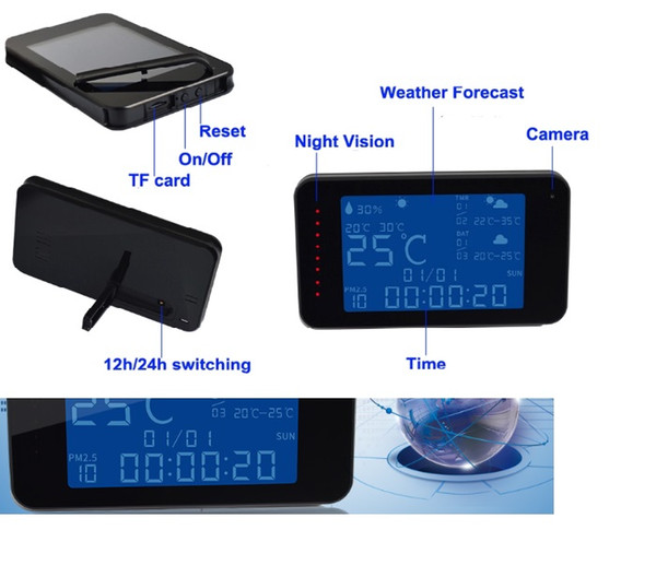 Full HD 1080P ther mometer weather station with IR wireless/wifi clock camera